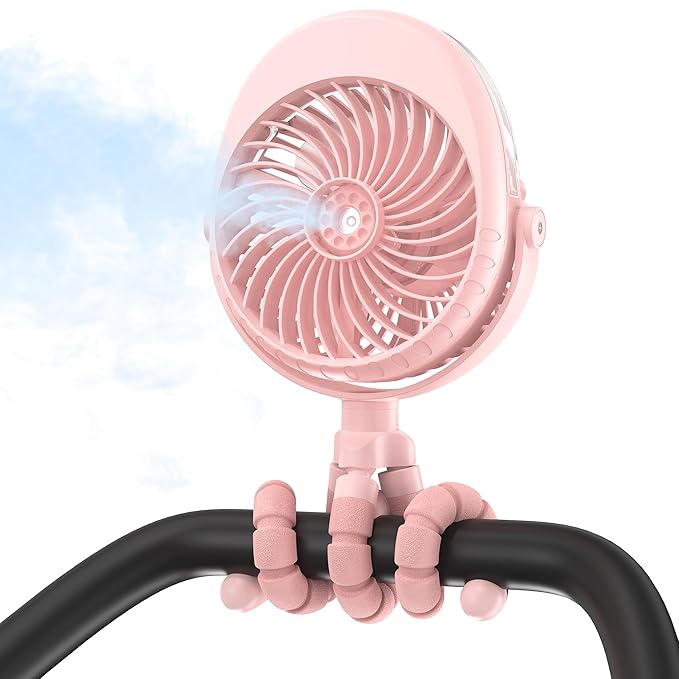2025 Upgarded 4000mAh Misting Baby Stroller Fan, Rechargeable Battery Operated by COMLIFE