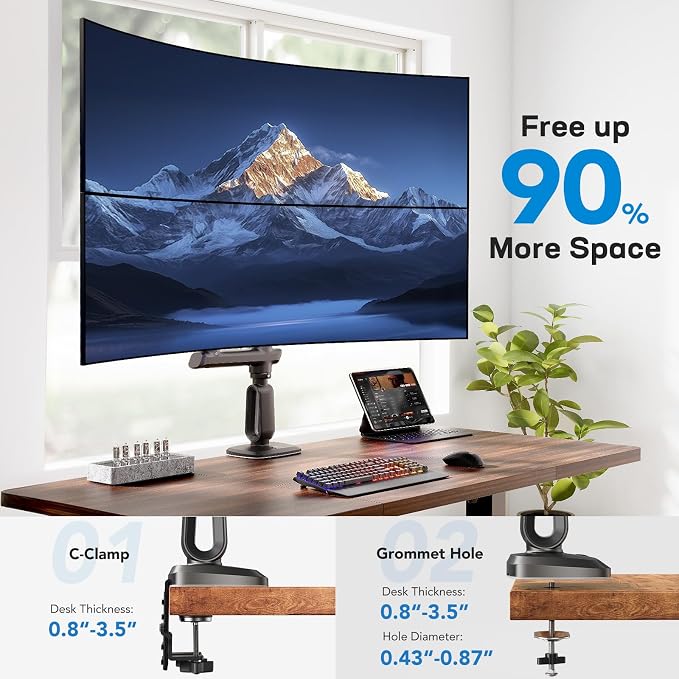 HUANUO Dual Monitor Arm for 13-49" Ultrawide Screens up to 40 lbs, Heavy Duty - Image 7
