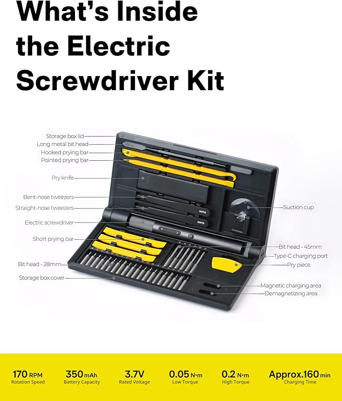 HOTO Precision Screwdriver Set, 110° Upright Workpad, Mini Electric Screwdriver - Image 2