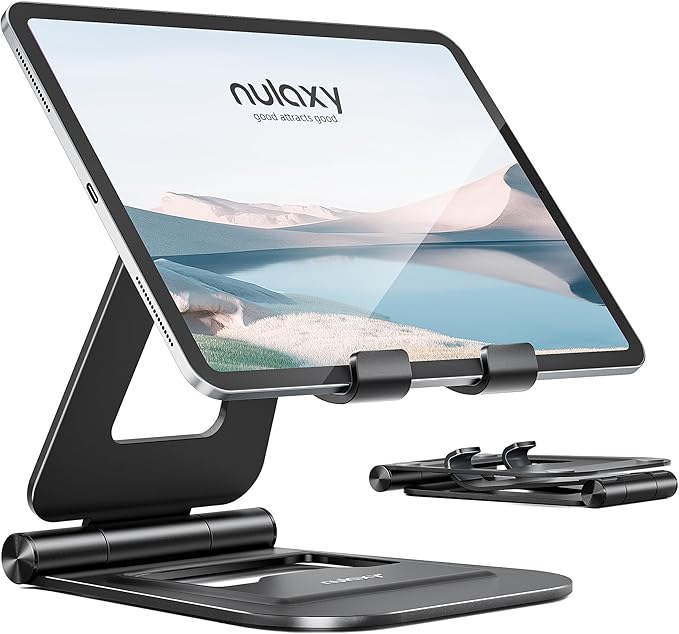 Nulaxy Aluminum Dual Foldable iPad Stand, Fully Adjustable Desktop Tablet Holder by Nulaxy