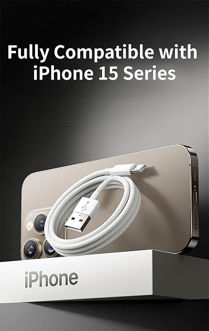 Woven USB-C Cable for Apple iPhone 16 Pro Max CarPlay USB A to USB C Wire USB - Image 2
