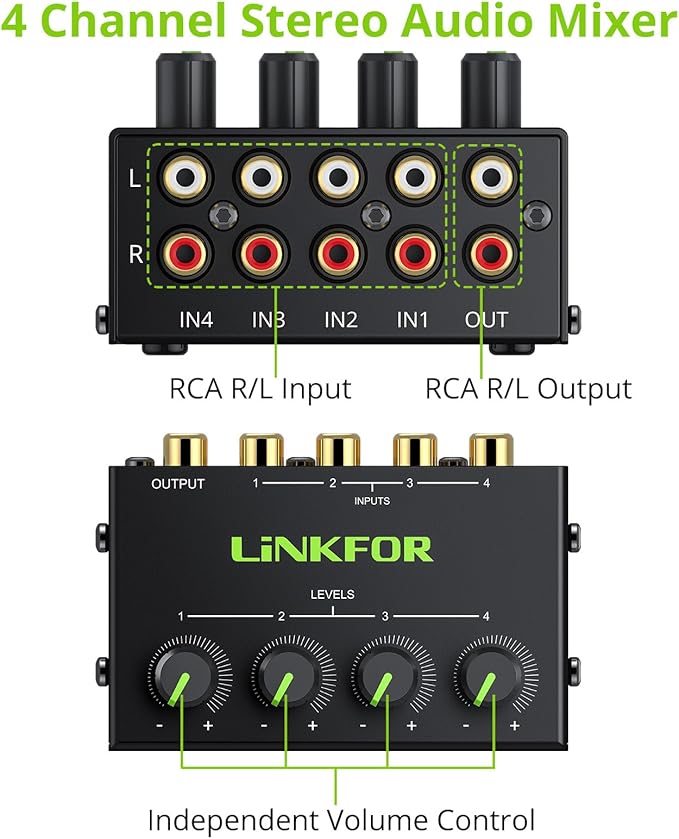 LiNKFOR 4 Channel Stereo Audio Mixer CX400 Metal Shell Support RCA Input and - Image 2