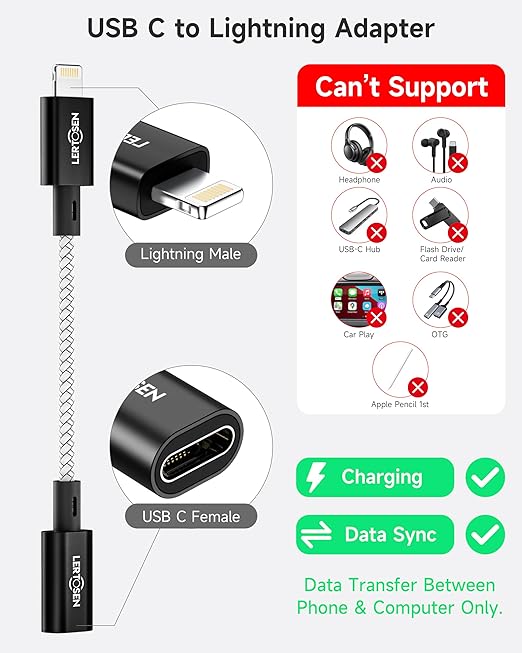 2 Pack 27W USB C to Lightning Cable Adapter, PD Fast Charging & Data Transfer - Image 2