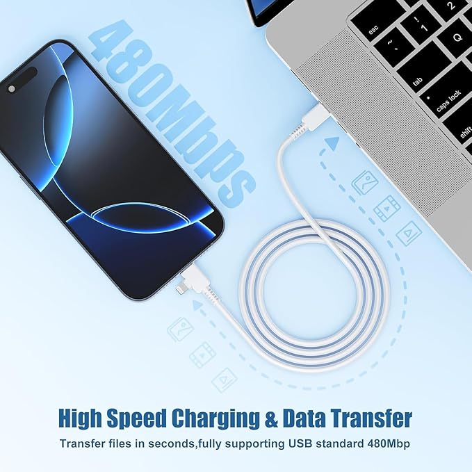 2 in 1 USB C to C Cable/Type C to Lightning Charger Cable 10ft, Long Type C to - Image 3