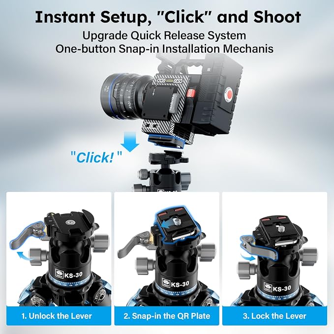 SIRUI Carbon Fiber Camera Tripod, 50.7" Professional Heavy Duty Tripod - Image 3