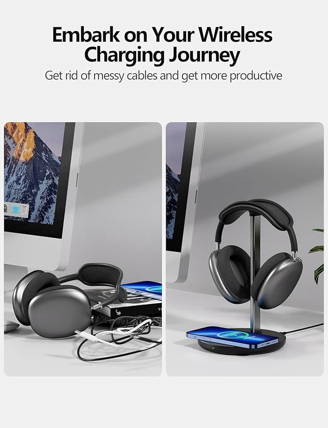 Miroddi Headphone Stand with Wireless Charger, Independent USB Charging Port - Image 4