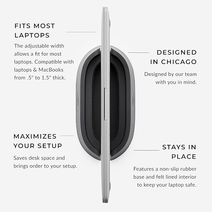 HumanCentric Vertical Laptop Stand in Vegan Black Leather, Upright Adjustable - Image 3