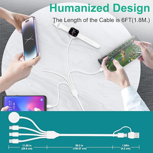 Multi Charging Cable 4 in 2 for Apple Watch Charger i-Phone, Travel 4 in 2 - Image 6