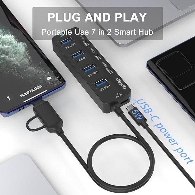 USB C Hub, 7 Ports USB3.0 to USB-C HUB - Image 3