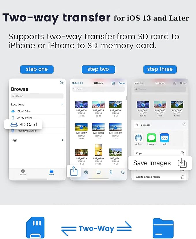 Lightning to SD & TF Card Reader Adapter, Apple MFi Certified 2 in 1 Micro SD - Image 6