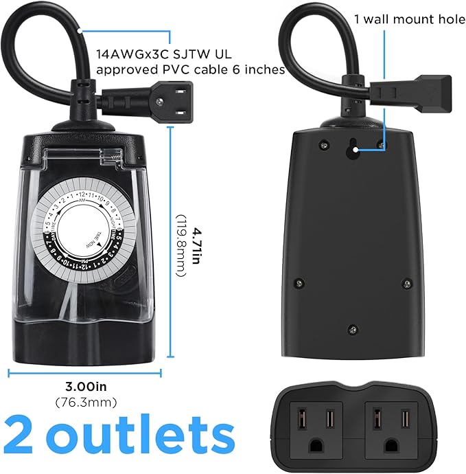 G-ELEK Outdoor Timer Outlet Waterproof, 24 Hour Outdoor Light Timer, Timers - Image 6