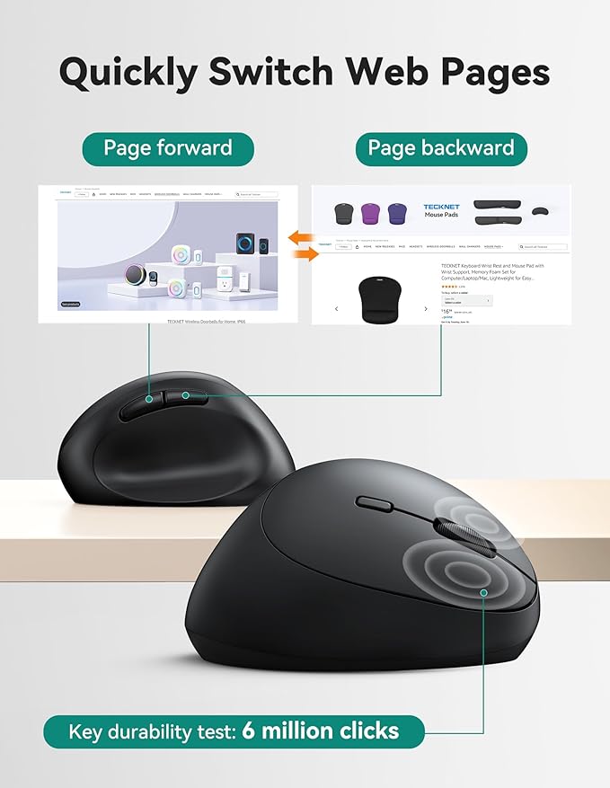 TECKNET Ergonomic Mouse, 4800 DPI Wireless Vertical Mouse, 5 Adjustable DPI - Image 5