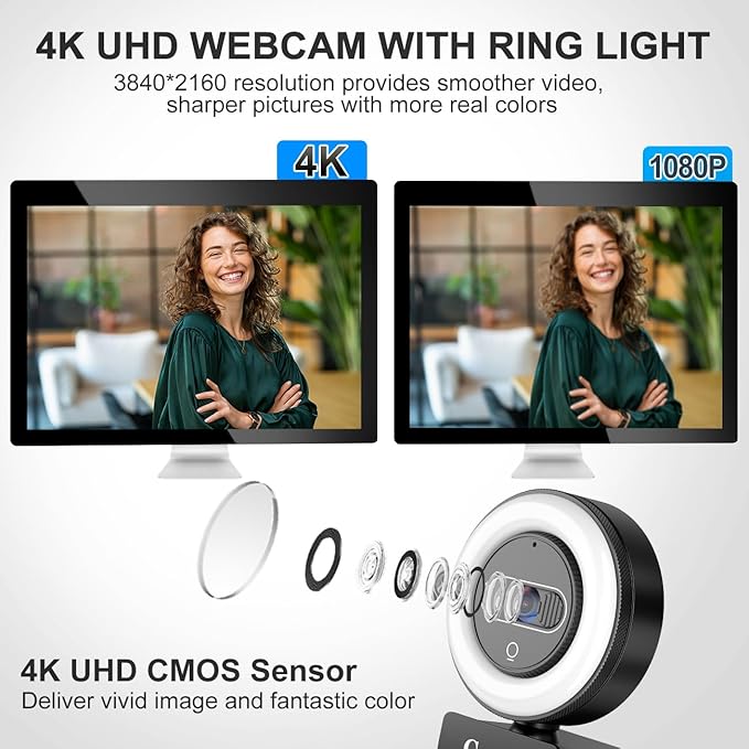 4K Webcam with Light, HD Webcam - Image 2