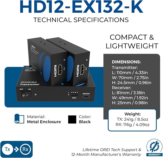 OREI 1X2 HDMI Extender Splitter Over Single CAT6/7 Cable Uncompressed 1080P - Image 10