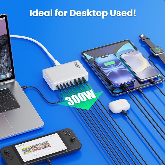 USB C Charger 300W USB C Charger Block 8-Ports GaN IV Fast Charging Station - Image 5