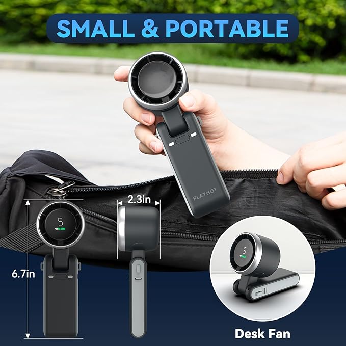 Portable Handheld Turbo Fan, 5 Gear Wind, Battery Operated, 3 IN 1 Hand Fans - Image 5