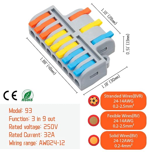 5Pcs Lever Wire Connectors, 3 in 9 Out Quick Wiring Cable Electrical Connector - Image 4