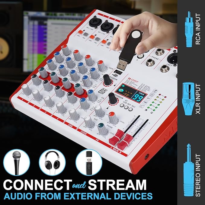 MW-6 6 Channel Professional DJ Audio Mixer, Portable Controller Mixer - Image 6