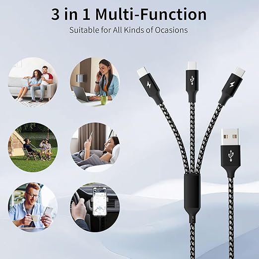 Multi Charging Cable, USB C Splitter Cable, 3 in 1 Fast Charging Cord - Image 7