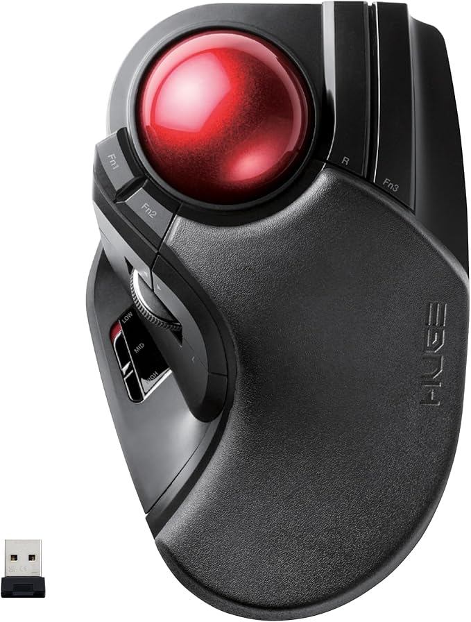 ELECOM HUGE Trackball, 2.4GHz Wireless USB, Index Finger Control, Customizable by ELECOM