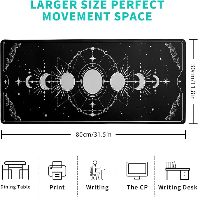 Sun Moon Gaming Mouse Pad Black Large Mouse Pad - Image 2