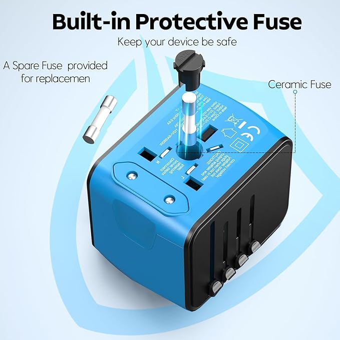 JMFONE Universal Travel Adapter, 4 USB C/A Ports & 2500W AC Outlets, All-in-One - Image 4