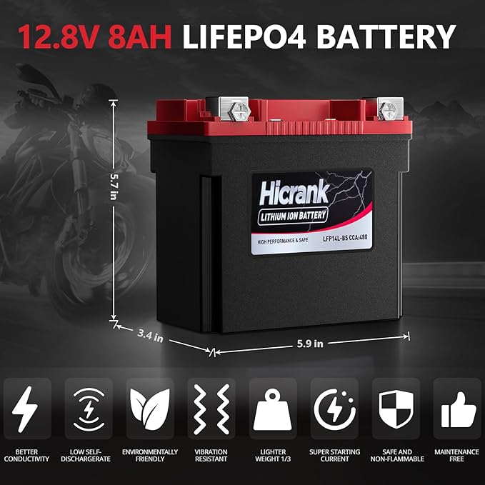 YTX14L-BS Lithium 12V 8Ah 480CCA LiFePO4 Motorcycle Battery, Powersports Battery - Image 6
