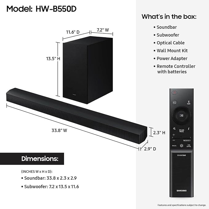 Samsung HW-B550D 3.1 ch Soundbar w/ Dolby Audio, Surround Sound expansion - Image 2