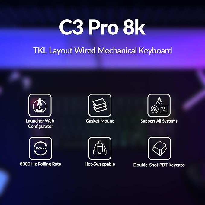 Keychron C3 Pro TKL 80% Wired Mechanical Keyboard, 8K Polling Rate, QMK/VIA - Image 2