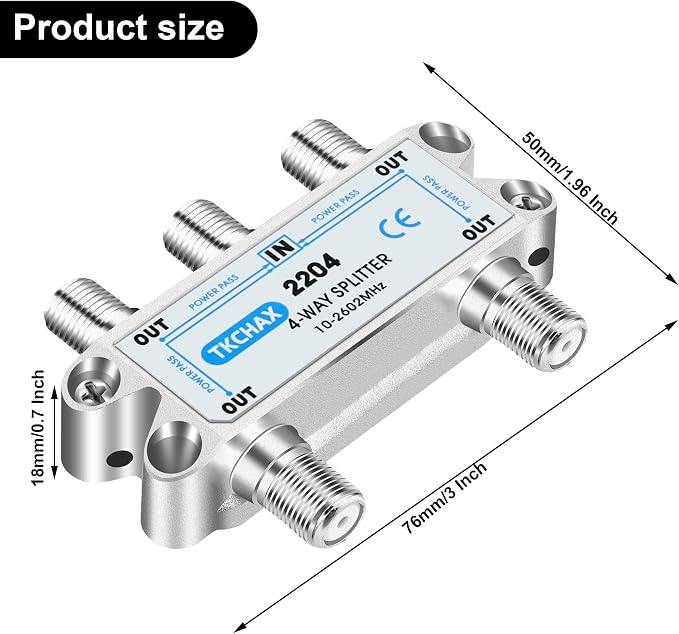 4 Way Coaxial Cable Splitter, Support 10-2602MHz, RG6 Compatible, Nickel-Plated - Image 7