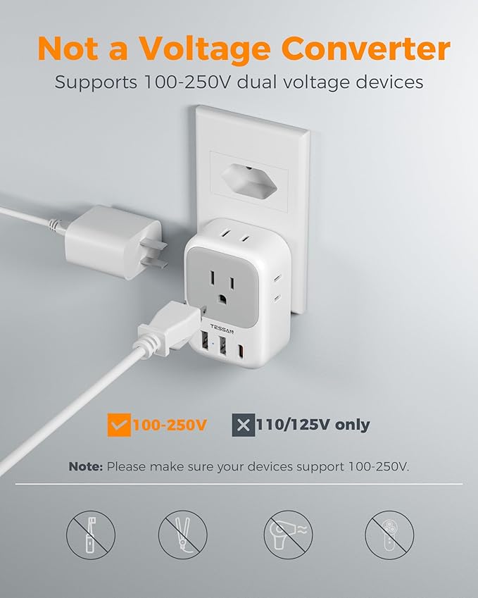 TESSAN Brazil Plug Adapter 2 Pack, 7 in 1 US to Brazil Power Adapter - Image 6