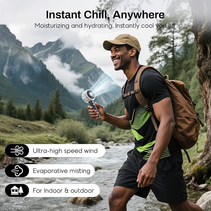Misting Portable Handheld Fan, Powerful Turbo Motor, 6000mAh Rechargeable - Image 5