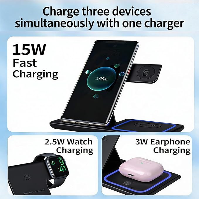 3-in-1 Foldable Wireless Charger - 15W Fast Wireless Charger - Image 4