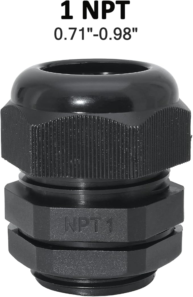 1" NPT Nylon Cable Glands, IP68 Waterproof Adjustable Cord Grip Cable Connector - Image 2