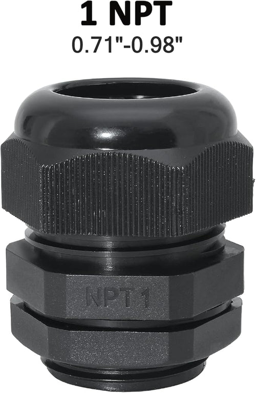 1" NPT Nylon Cable Glands, IP68 Waterproof Adjustable Cord Grip Cable Connector - Image 2