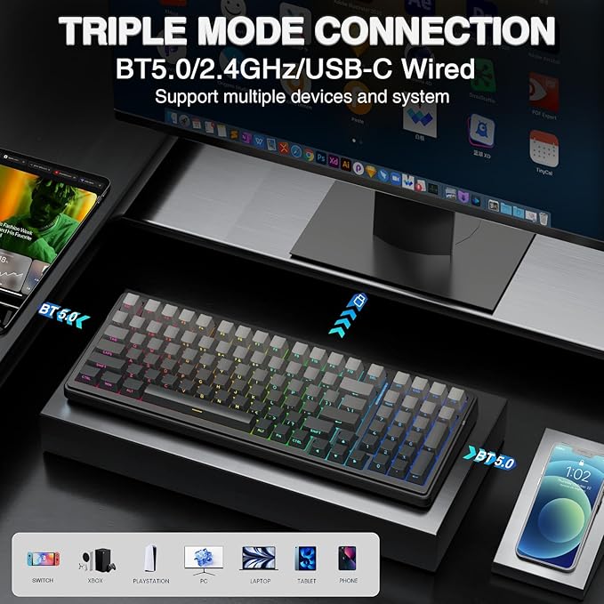AULA F99 Pro Wireless Mechanical Keyboard, Hot Swappable Custom Keyboard - Image 3