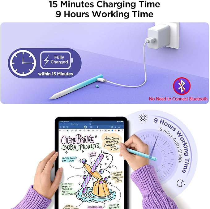 Stylus Pencil for iPad 2018-2024, 15Mins Fast Charge, Palm Rejection, Tilt - Image 3