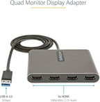 StarTech.com USB 3.0 to Quad HDMI Adapter, USB to 4x HDMI Monitor Converter - Image 2