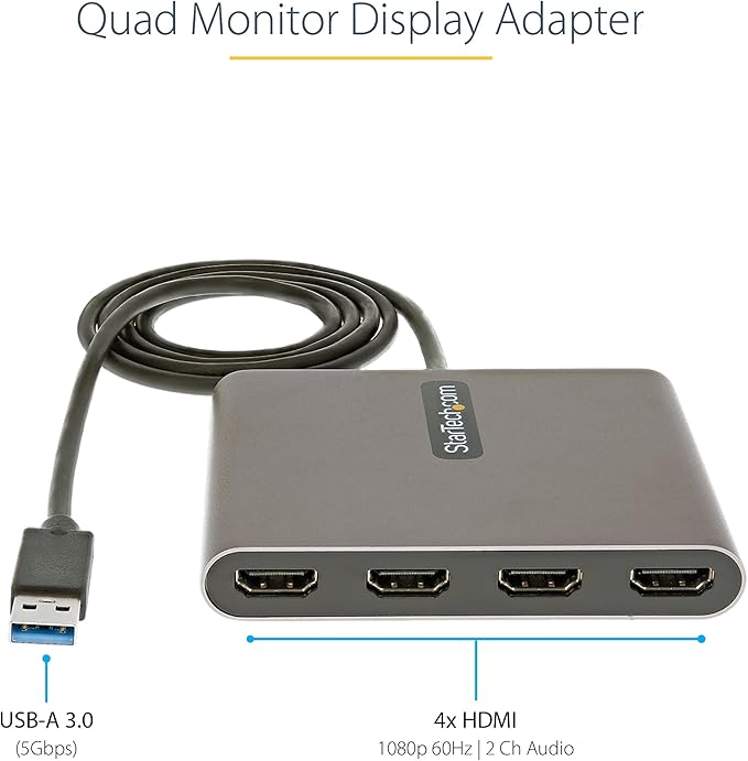 StarTech.com USB 3.0 to Quad HDMI Adapter, USB to 4x HDMI Monitor Converter - Image 2
