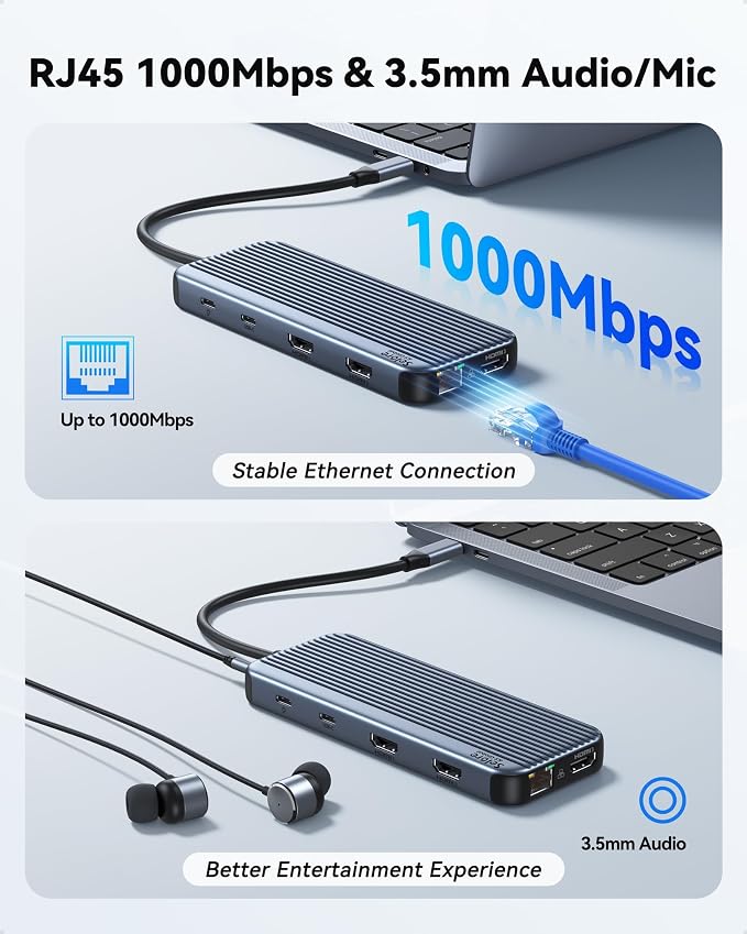 USB C Docking Station 3 HDMI, Docking Station 3 Monitors, 12 in 1 Docking - Image 8