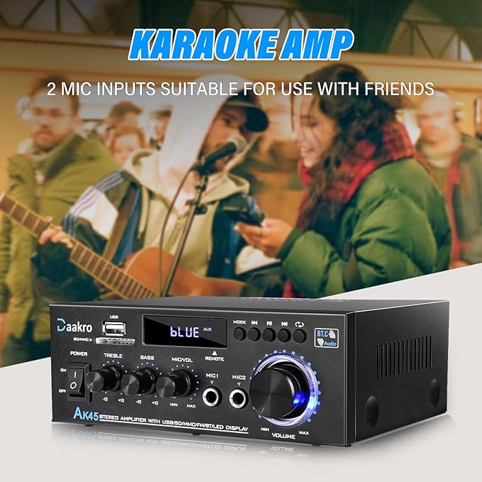 Daakro AK45 Stereo Audio Amplifier, 300W Home 2 Channel Wireless Bluetooth 5.0 - Image 7
