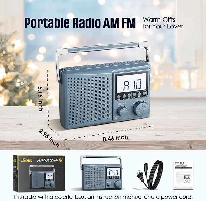 LEOTEC AM FM Radio with Bluetooth, Portable Radio Strong Reception, Plug in Wall - Image 7