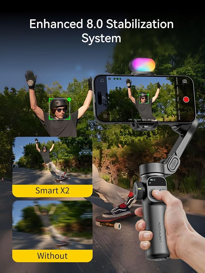 Gimbal Stabilizer for iPhone, Phone Gimbal w/RGB Magnetic Fill Light, Foldable - Image 3