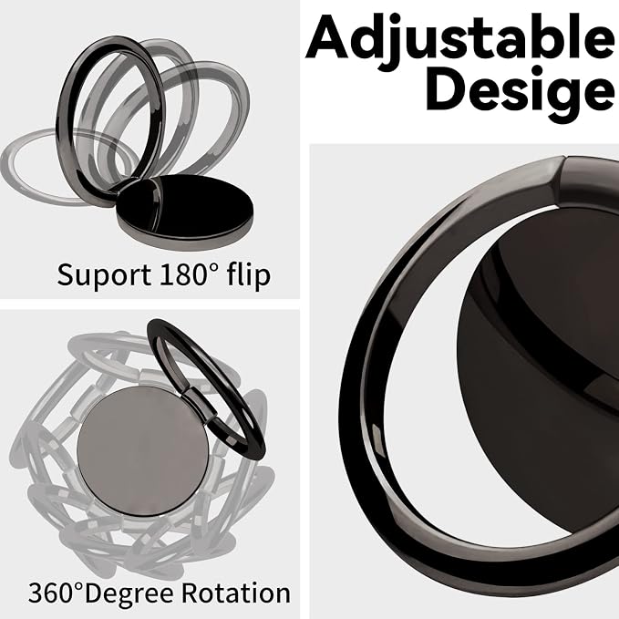 Metal Cell Phone Ring Holder Finger Ring Stand, 360 Degree Rotation Ring - Image 2