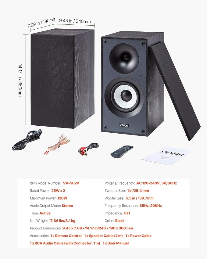 VEVOR Powered Bookshelf Speakers, 25W x 2, Active Studio Monitor Speaker - Image 7