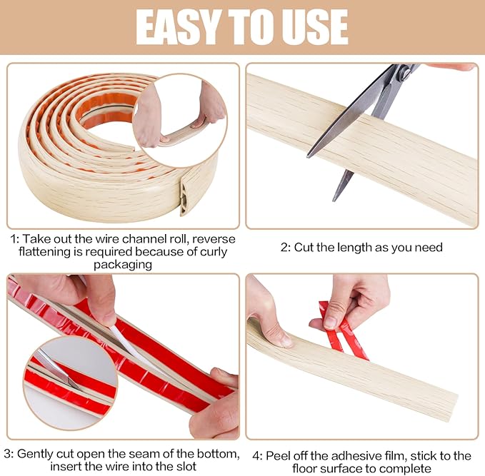 Floor Cord Cover Cavity 0.8"x0.37" Self Adhesive Cord Hider, 10FT Low Profile - Image 8