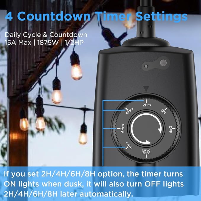 G-ELEK Outdoor Timer Outlet Waterproof, 24 Hour Outdoor Light Timer, Timers - Image 4