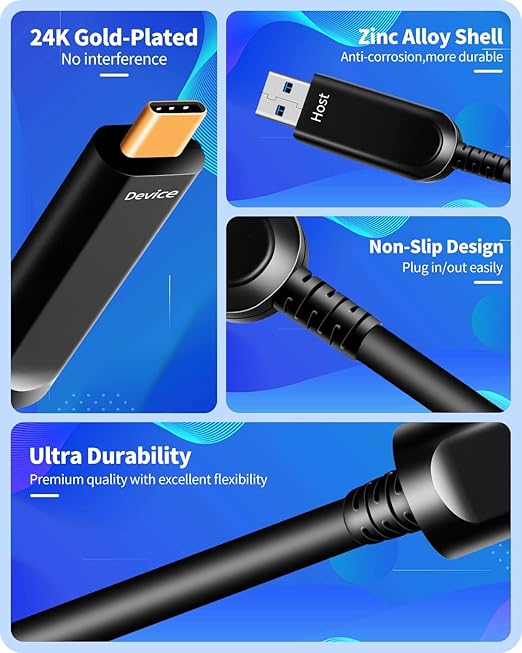 Fiber Optic USB C to USB C Cable, Slim High Speed 10Gbps USB 3.1 Active Optical - Image 3