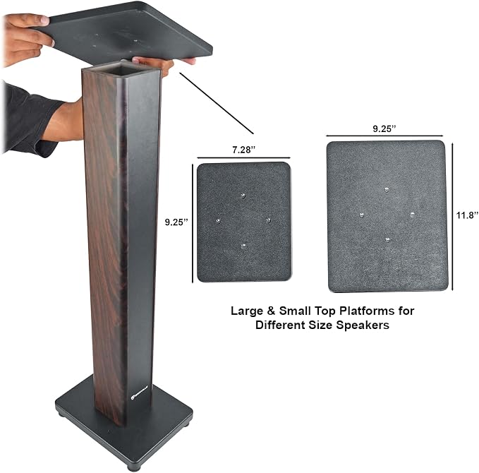 Rockville RHTSD 36" Bookshelf Speaker Stands, Dark Wood Grain, Dual Top Plates - Image 4