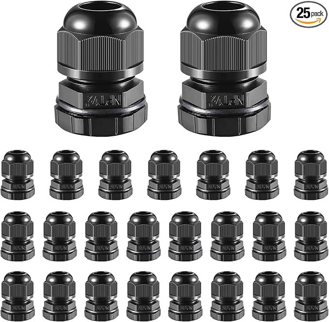 25 PCS 1/2" NPT Nylon Cable Gland Joints by RTHIEAI